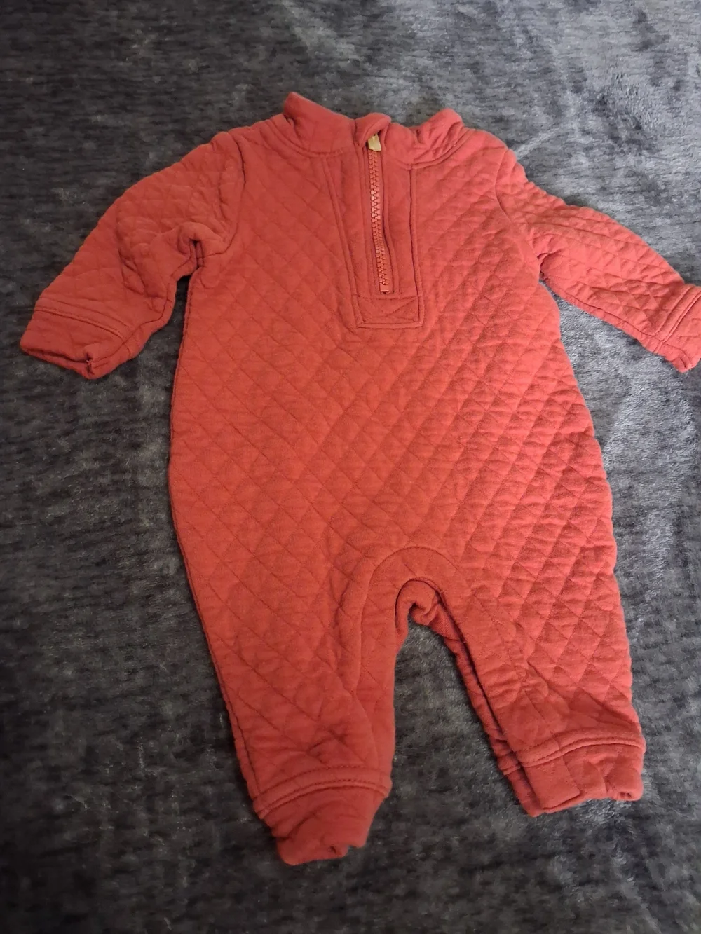 Old Navy Quilted Long-Sleeve One-Piece Rust Orange Baby 0-3